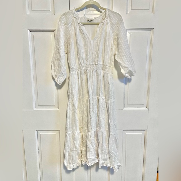 Moon River White Boho Midi Dress Textured Long Sleeve Size Medium - Picture 3 of 10